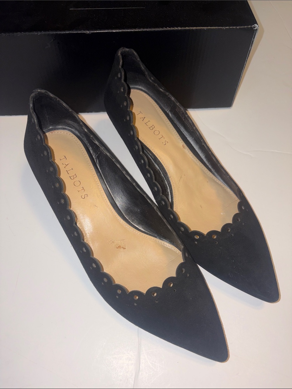 Talbots Black Scalloped Pointed-Toe Flats